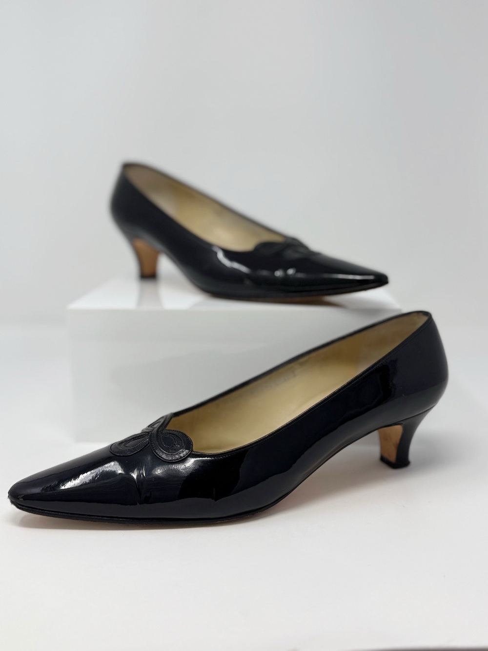 Silvia Fiorentina Black Patent Leather Kitten Heel Pumps 8 Pointed toe Vintage - Picture 9 of 9
